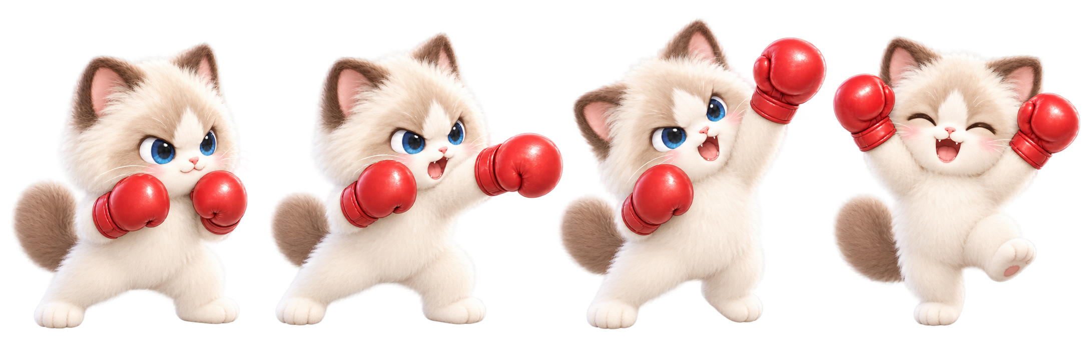 Mikoni cat showing four energetic boxing poses